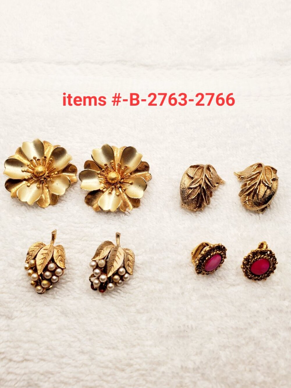 4 Vintage Pair of clip on Earrings, items # B-2763-2766, wt. 41 grams.